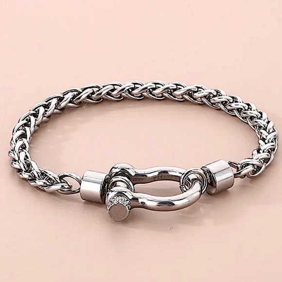 Horseshoe Silver Necklace Bracelet Matching Set HoreseBit Stainless Steel - Picture 3 of 9